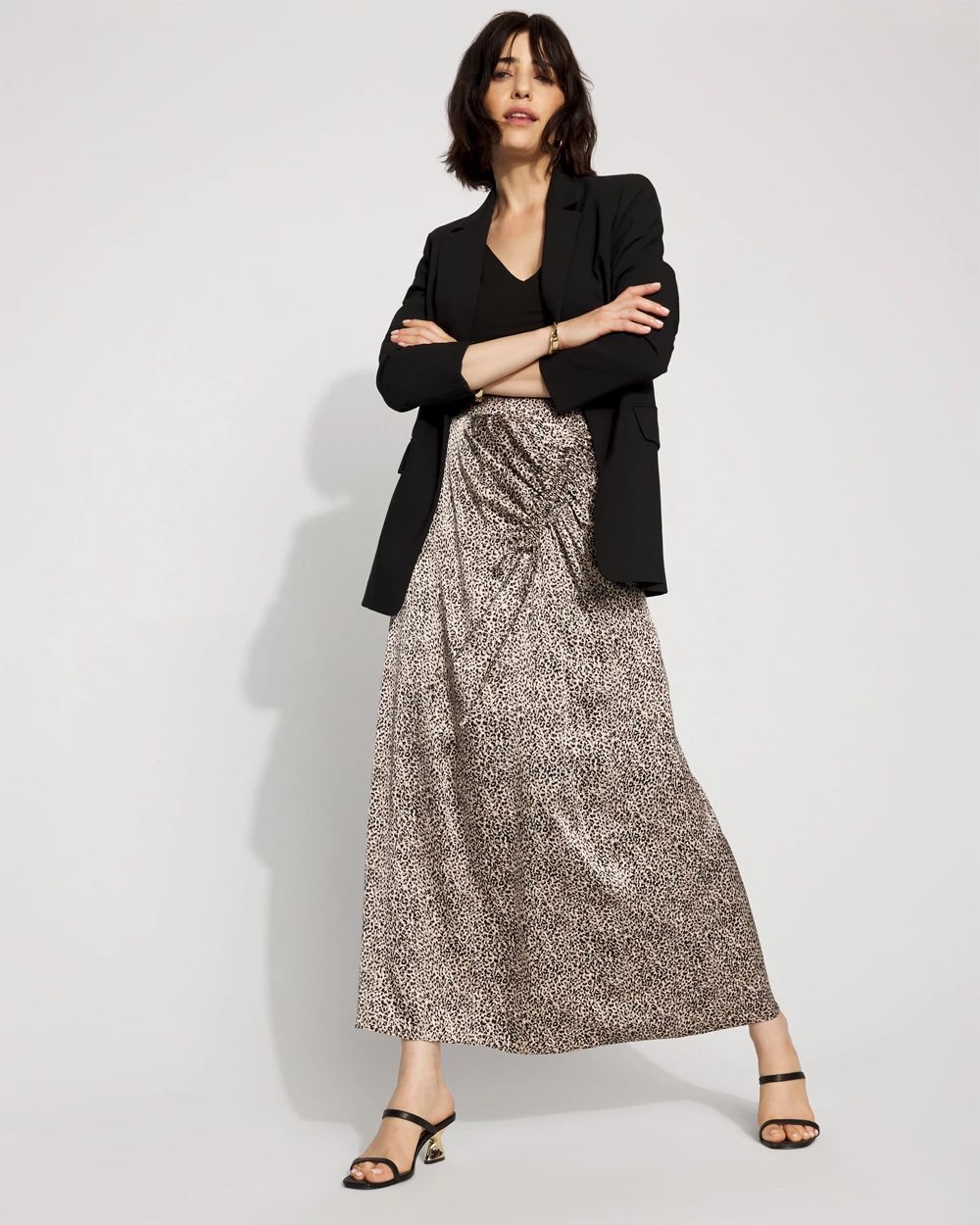 Satin Leopard Cinched Skirt | White House Black Market